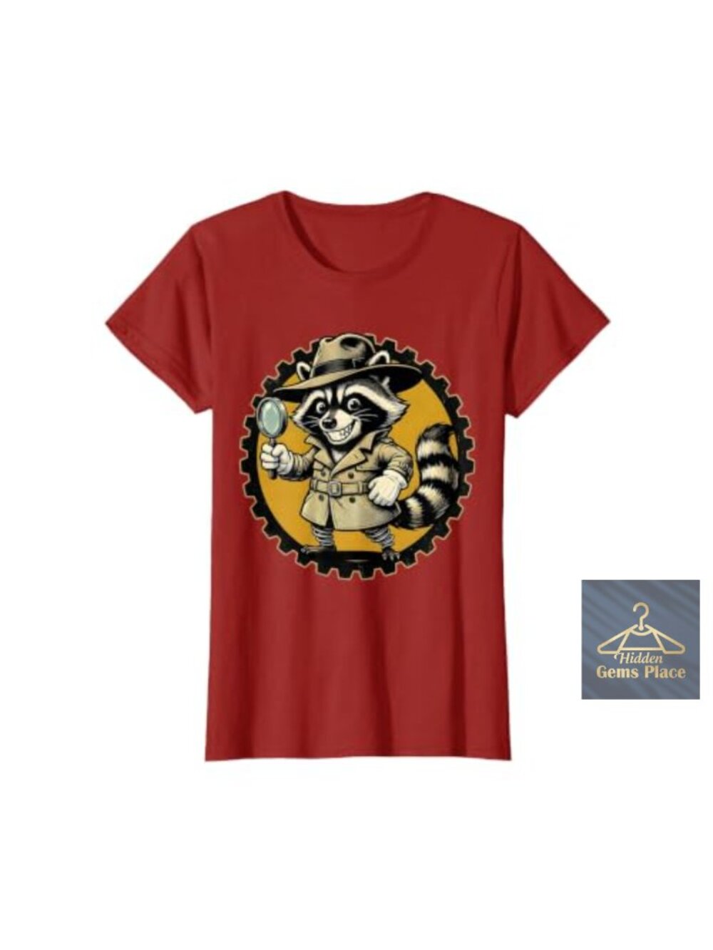 Raccoon Detective Trench Coat Fedora Illustration Tee, Mystery Gift